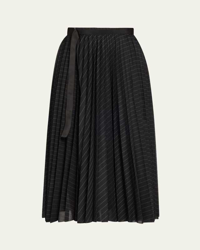 Pinstripe Pleated Midi Skirt